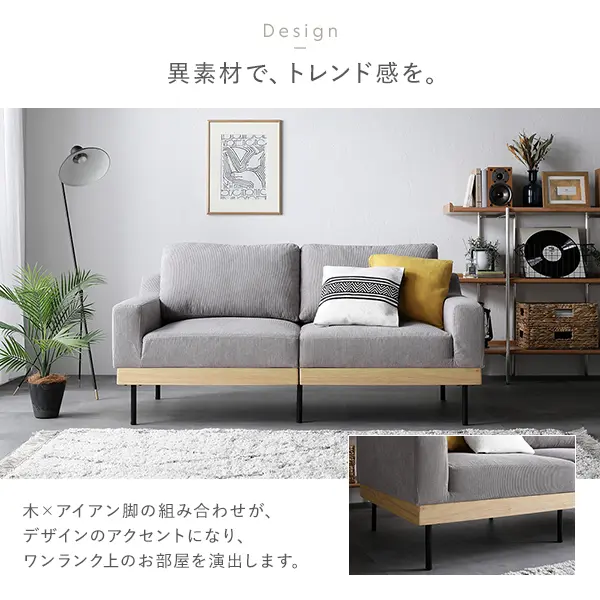 ソファ 2人掛け 単品 肘付き カバーリング 天然木 2P 組立品