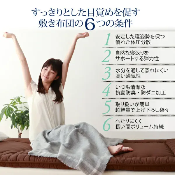 テイジン V-Lap使用 日本製 体圧分散で腰にやさしい 朝の目覚めを考えた超軽量・高弾力敷布団