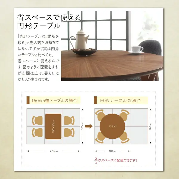 ウォールナットの光線張り北欧デザイン丸テーブルダイニング ennut エンナット
